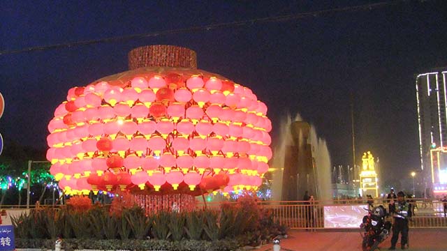 Chinese lanterns decorating the main square of Hotan