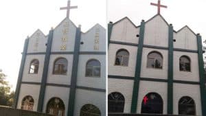 Religious words have been removed from this church
