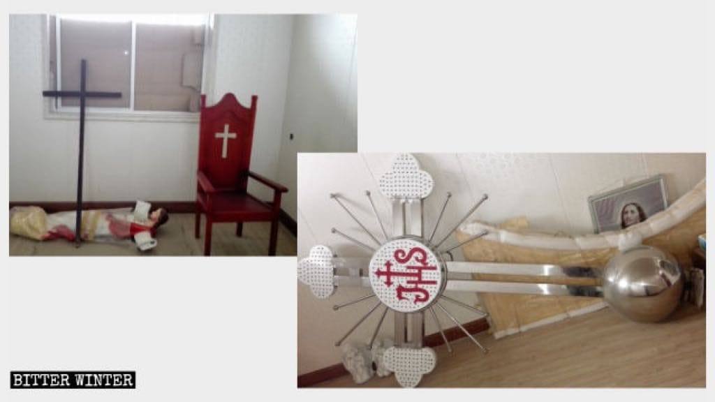 The cross and religious symbols of another Catholic church in Qishan county have been removed.