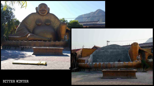 The Amitabha Buddha in a temple on Jingzhong Mountain was demolished.