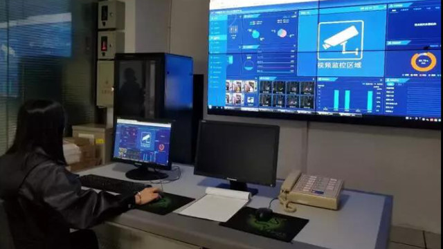 The surveillance room of a “smart residential community” in Guizhou Province’s Tongren city, where over 60 surveillance cameras have been installed.