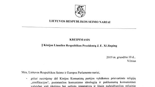 Members of Lithuanian Parliament to Xi Jinping: Stop Persecuting Uyghurs, Tibetans, The Church of Almighty God, Falun Gong