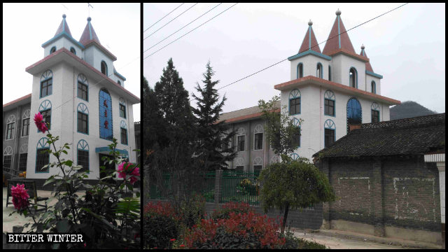 The Church in Guchuan village before and after its crosses were removed