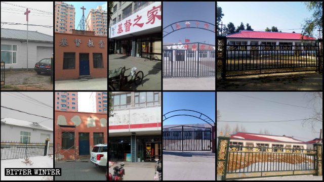 Churches in Heilongjiang before and after their crosses were removed