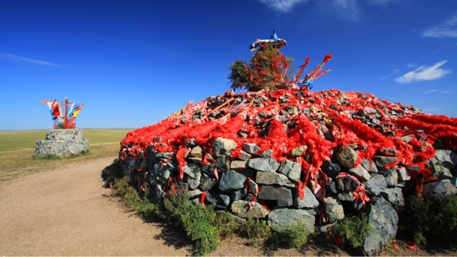 An aobao (heap of stones) testifies to the persistence of traditional religion in Inner Mongolia
