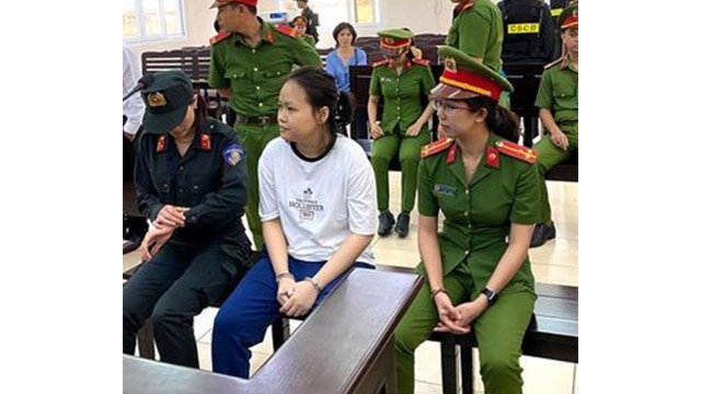 &ldquo;Cult&rdquo; leader H&agrave; during the trial (from Twitter)