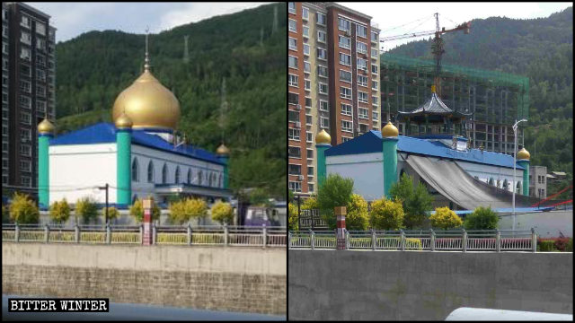The dome of a mosque in Jilin’s Linjiang city was converted