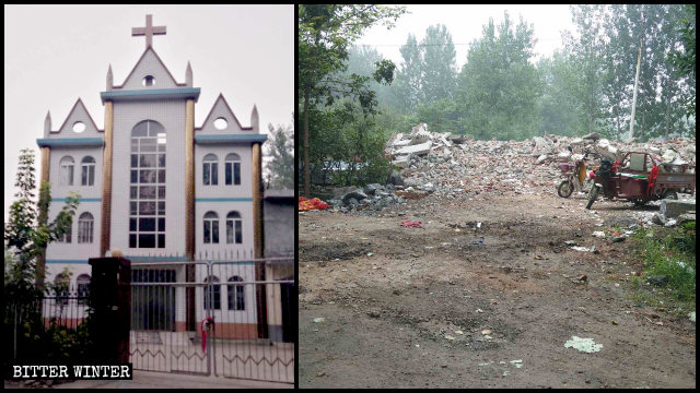 The demolished Three-Self church in Yinzhang village.