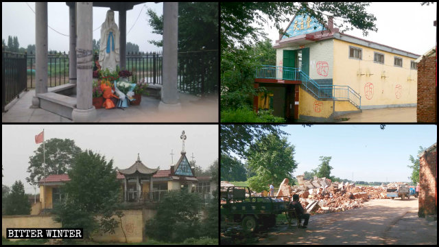 A Catholic church in Handan’s Yongnian district before and after its demolition.