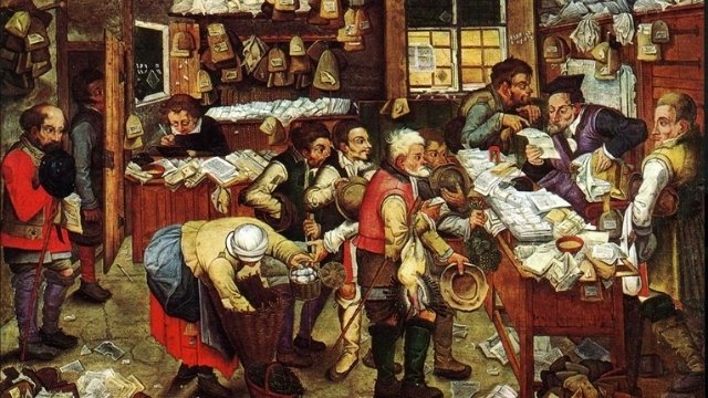 Early modern European tax collector, painting by Pieter Brueghel the Younger (1564&ndash;1638).