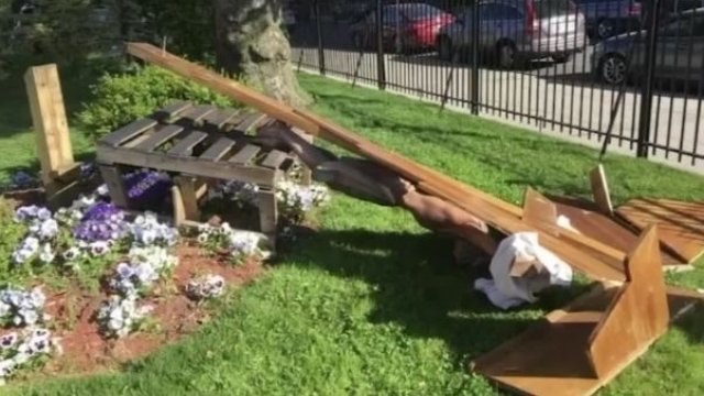 The crucifix attacked in Bensonhurst. From Twitter.