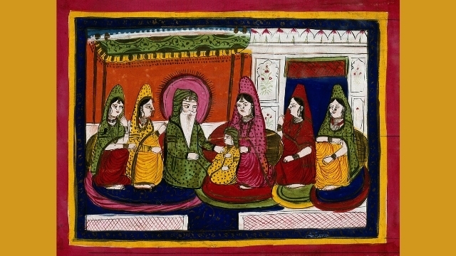 Maharaja Ranjit Singh with his wives, in a 19th-century gouache