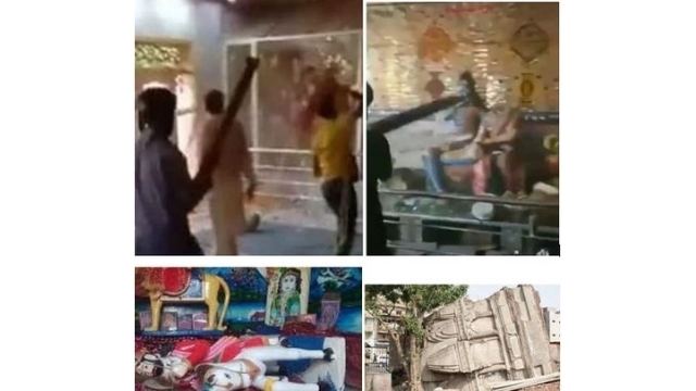Scenes of destruction of the Bhong Hindu temple.