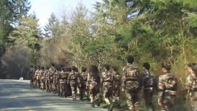 Military-style training of Create Abundance members on Salt Spring Island, Canada. From Twitter.