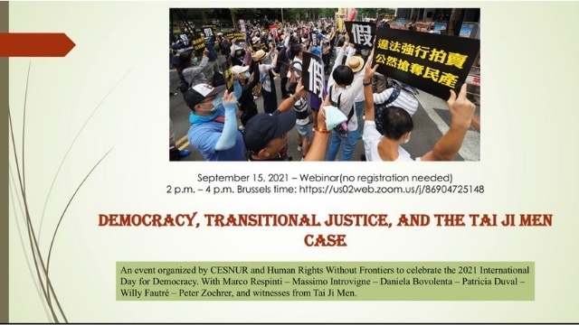To celebrate the United Nations’ International Day of Democracy, CESNUR, the Center for Studies on New Religions, which is the parent organization of Bitter Winter, and Human Rights Without Frontiers organized on September 15, 2021, one of their regular webinars discussing the Tai Ji Men case. This time, the theme was “Democracy, Transitional Justice, and the Tai Ji Men Case.”