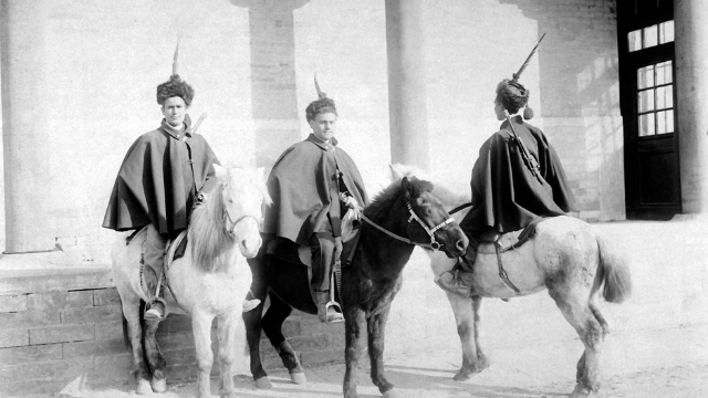 Italian mounted infantry, part of the Eight Nation Army, in Tianjin. 