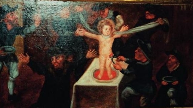 Jewish ritual murder. From the chancel of St. Paul’s Church in Sandomierz, Poland. From Twitter.