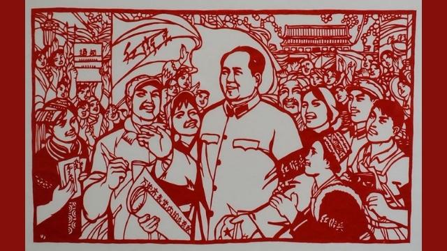 Chairman Mao leads the CCP in a propaganda image.