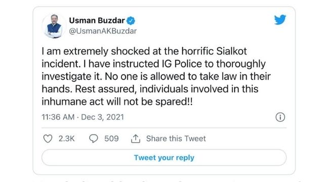 Chief minister Buzdar’s reaction. From Twitter.