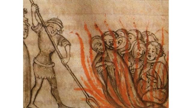 Knights Templar burned at the stake during Philip the Fair’s persecution. From the anonymous Chronik Von der Schöpfung der Welt bis 1384, 14th century. 