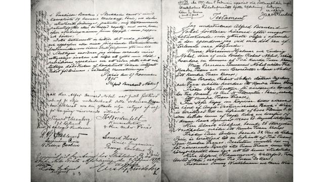 Alfred Nobel’s will leaving 94% of his assets to future Nobel Prizes. 