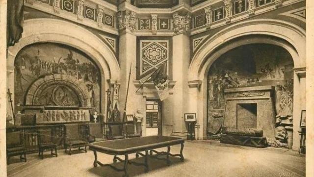 The Hi&eacute;ron du Val d&rsquo;Or library, where the manuscript was allegedly kept. Postcard, private collection.