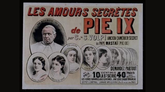 Poster for Taxil’s book “The Secret Lovers of Pius IX” (1881), which Bersone in “L’Élue du Dragon” claimed plagiarized her lodge speeches. 