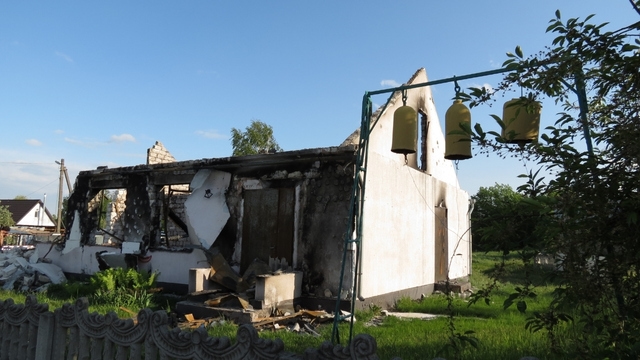 The destroyed Church of St. Nicholas (UOC) in the village of Zagaltsi (Kyiv oblast).