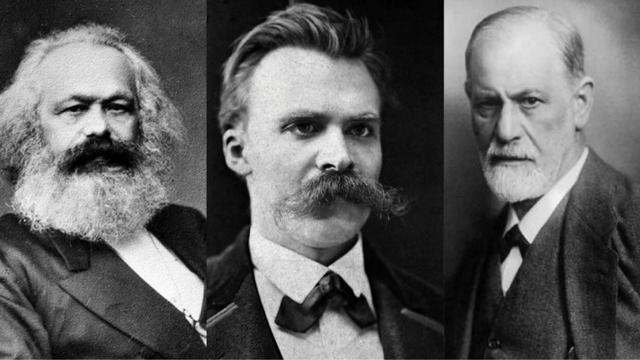 The “masters of suspicion”: Marx, Nietzsche, and Freud. From Twitter.