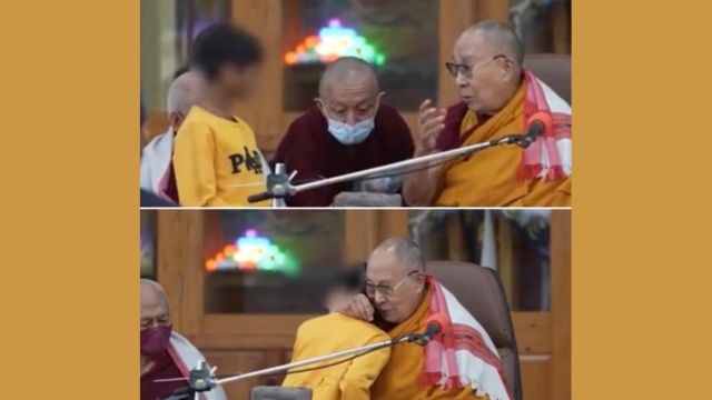 The Dalai Lama and the boy in the all-too-famous video. Screenshots.