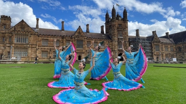 Tai Ji Men performers in front of the University of Sydney.