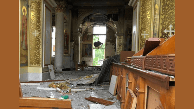 Inside the cathedral after the missile attack. Source: Suspilne.media.
