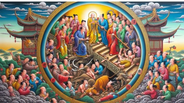 A Chinese allegory of the Golden Rule (AI-elaboration based on Chinese Christian iconography).