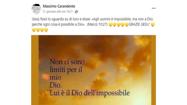  Un post religioso di Massimo Carandente su Facebook.