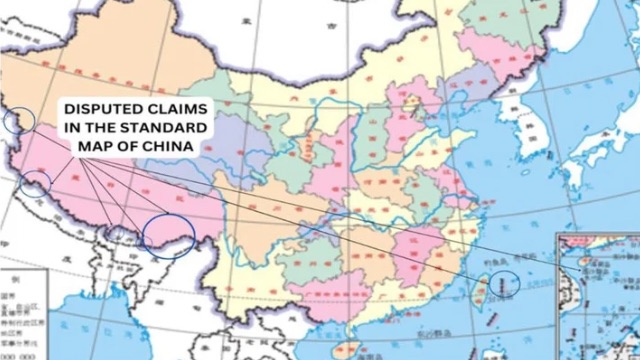 2023 年の「中国標準地図」における論争のある主張。 『調査報道ルポチカ』のレポートより。