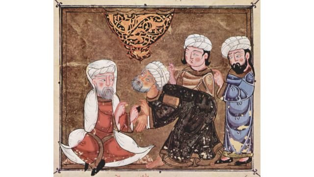 Justice administered by a qāḍī, or Islamic magistrate, 14th century miniature. Credits.