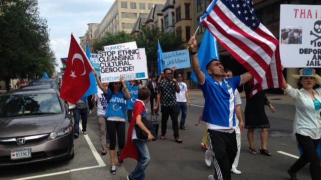 Uyghurs protesting Thailand’s decision to deport refugees back to China, Washington DC, July 13, 2015.
