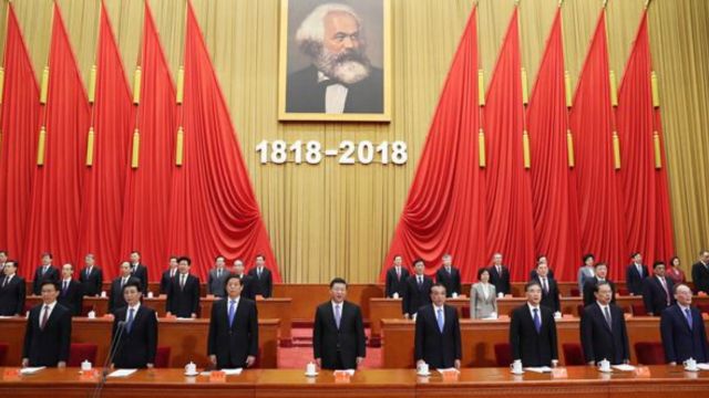 Xi Jinping and the CCP’s top leaders celebrating the 200th anniversary of the birth of Karl Marx in 2018. Source. Government of the PRC.