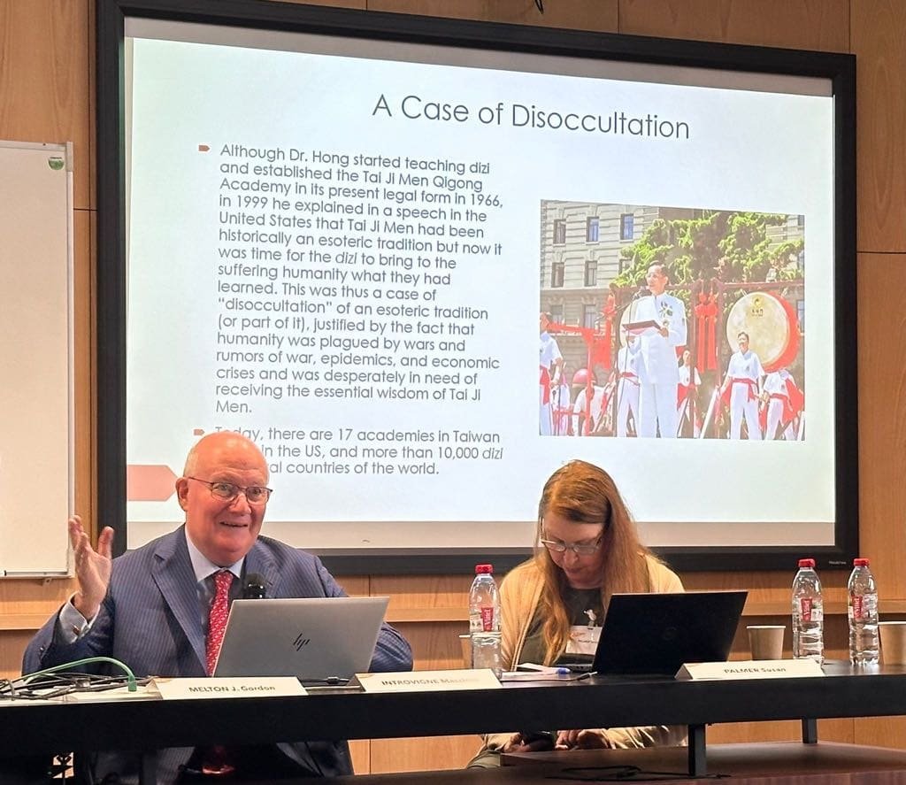 Massimo Introvigne’s plenary presentation on Tai Ji Men, with Canadian scholar Susan Palmer presiding.