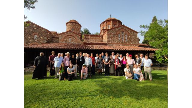 Dizi and other conference participants visiting the Orthodox Monastery of St. Leontius in Vodocha, North Macedonia.