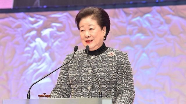 Unification Church leader Dr. Hak Ja Han Moon speaking in Nagoya, Japan, in 2017. Source: Family Federation for World Peace and Unification.