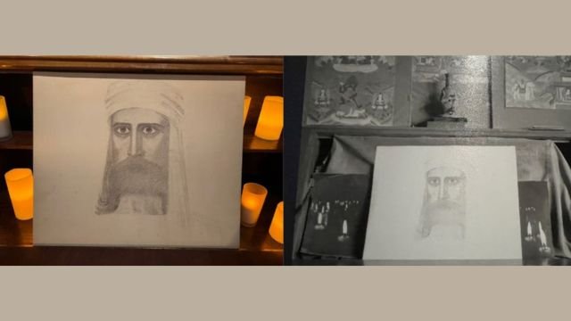 Master Morya’s altar reconstructed at the Kaunas exhibition and in a photograph from Truikys’ home.