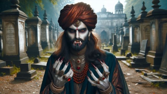 Una delle ipotesi sulle origini del vampiro riconduce a miti indiani. AI-generated.
