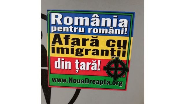 Anti-immigrant xenophobic sign in Romania. Credits.