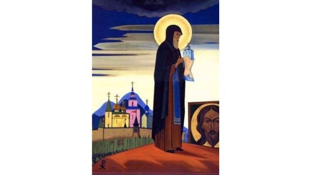 Roerich, “Sergius of Radonezh” (1932). The face of the saint may be of Roerich himself.