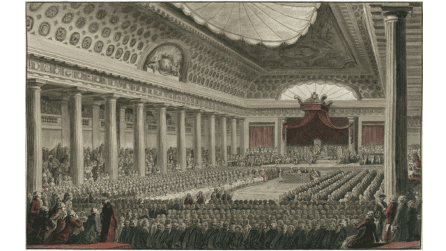  Isidore-Stanislaus Helman (1743–1806) and Charles Monnet (1732–1808), “The Opening of the Estates General.” The conservatives are seated on the right. Credits.