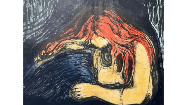 One of the versions of Munch’s “The Vampire” on display in Milan.