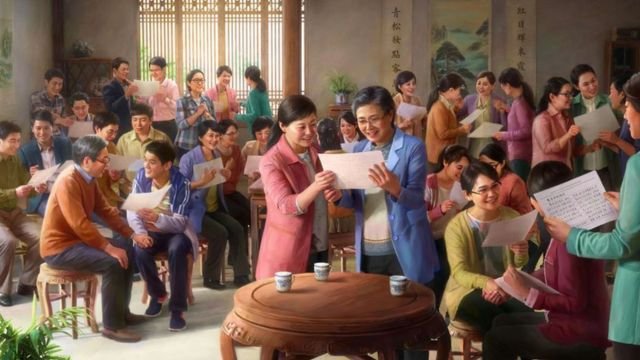 Early CAG members sharing news about Almighty God: but the civil name was never mentioned. Painting by an anonymous CAG artist.