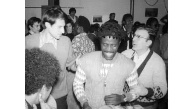 New Year celebration in the ex-convent in Clichy, 1974: Fernando is the first from the right. From the archives of Fernando&rsquo;s group.