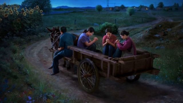 Membri della CDO che cercano di sfuggire alla polizia in Cina. Dipinto di un fedele anonimo della CDO.